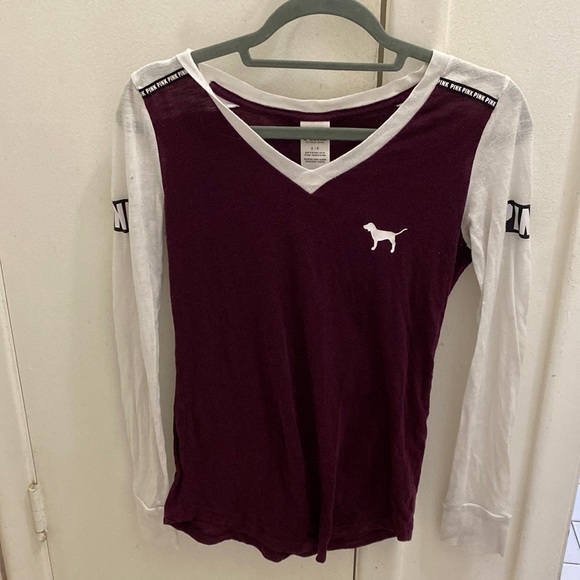 PINK Victoria's Secret Tops - PINK Burgundy and White Long Sleeve Top